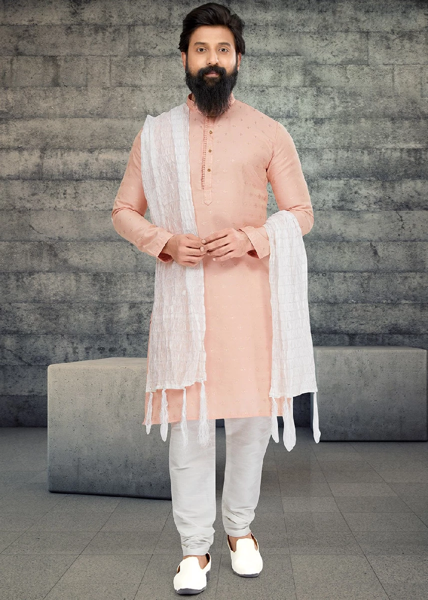 PinkWoven Kurta Pajama In Jacquard, 36-1.webp